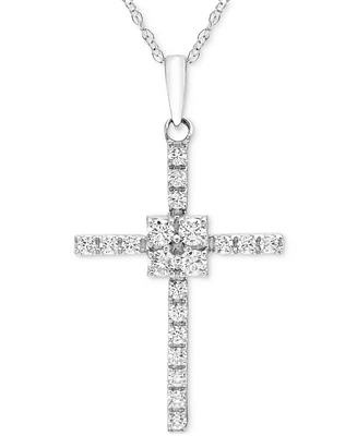 Diamond Cross Pendant 18" Necklace (1/4 ct. t.w.) in 10k White Gold