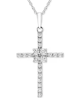 Diamond Cross Pendant 18" Necklace (1/4 ct. t.w.) in 10k White Gold