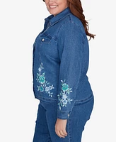 Alfred Dunner Plus Lake Victoria Floral Embroidered Denim Jacket