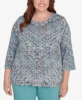 Alfred Dunner Plus Lake Victoria Kaleidoscope Chevron Double Stripe Top