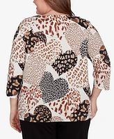 Alfred Dunner Plus Romancing the Stone Animal Print Hearts Top