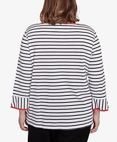 Alfred Dunner Plus Wild at Heart Striped Floral Flared Sleeve Top