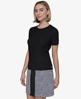 Karl Lagerfeld Paris Women's Ribbed Short-Sleeve Sweater