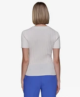Karl Lagerfeld Paris Women's Ribbed Short-Sleeve Sweater