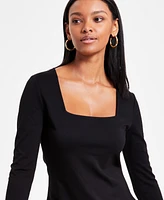 Bar Iii Women's Mixed Media Long-Sleeve Bubble-Hem Dress, Exclusively at Macy's