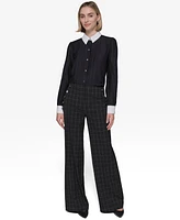 Karl Lagerfeld Paris Women's Sailor Windowpane Wide-Leg Pants