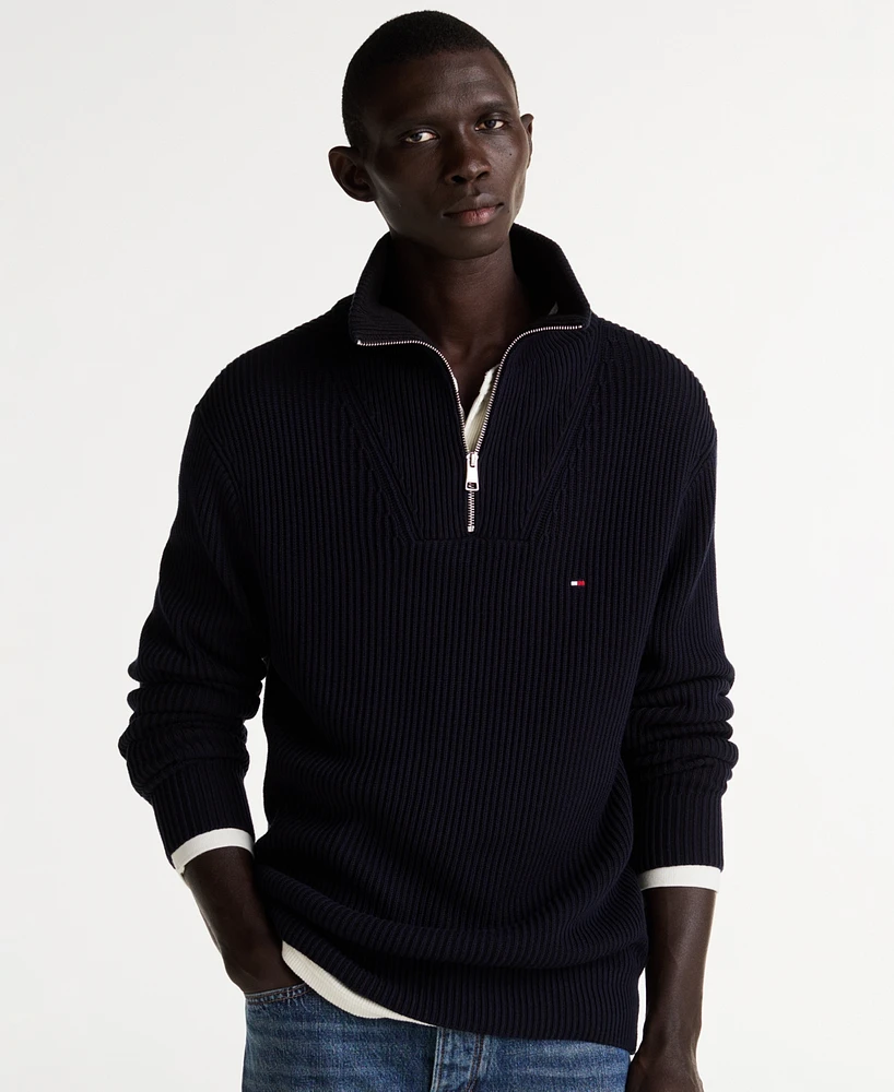 Men's Nautical Chunky Ribbed Quarter-Zip Sweater