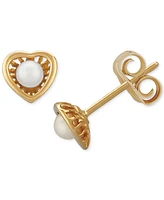 Macy's White Pearl (3mm) Heart Stud Earrings in 14k Yellow Gold