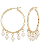 Macy's White Pearl (3mm) Drop Hoop Earrings in 14k Yellow Gold