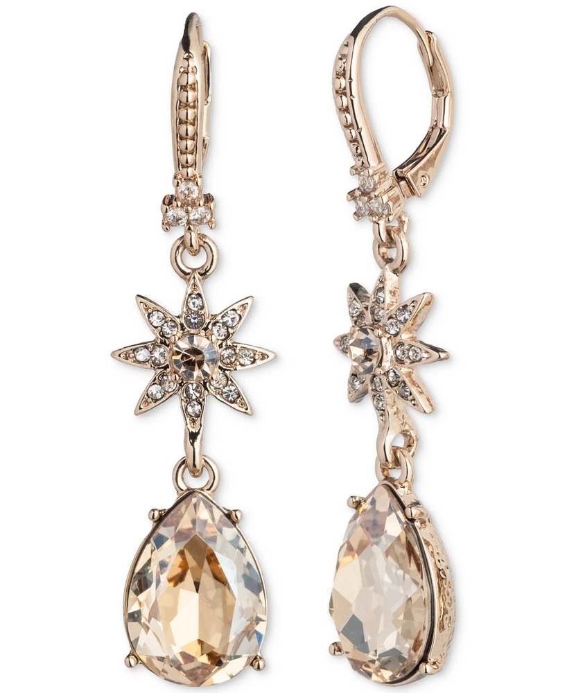 Marchesa Gold-Tone Crystal Star Cluster & Stone Double Drop Earrings