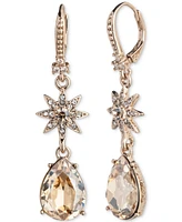 Marchesa Gold-Tone Crystal Star Cluster & Stone Double Drop Earrings