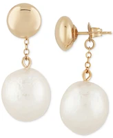 Macy's White Baroque Pearl (12mm) Flat Ball Drop Earrings in 14k Yellow Gold