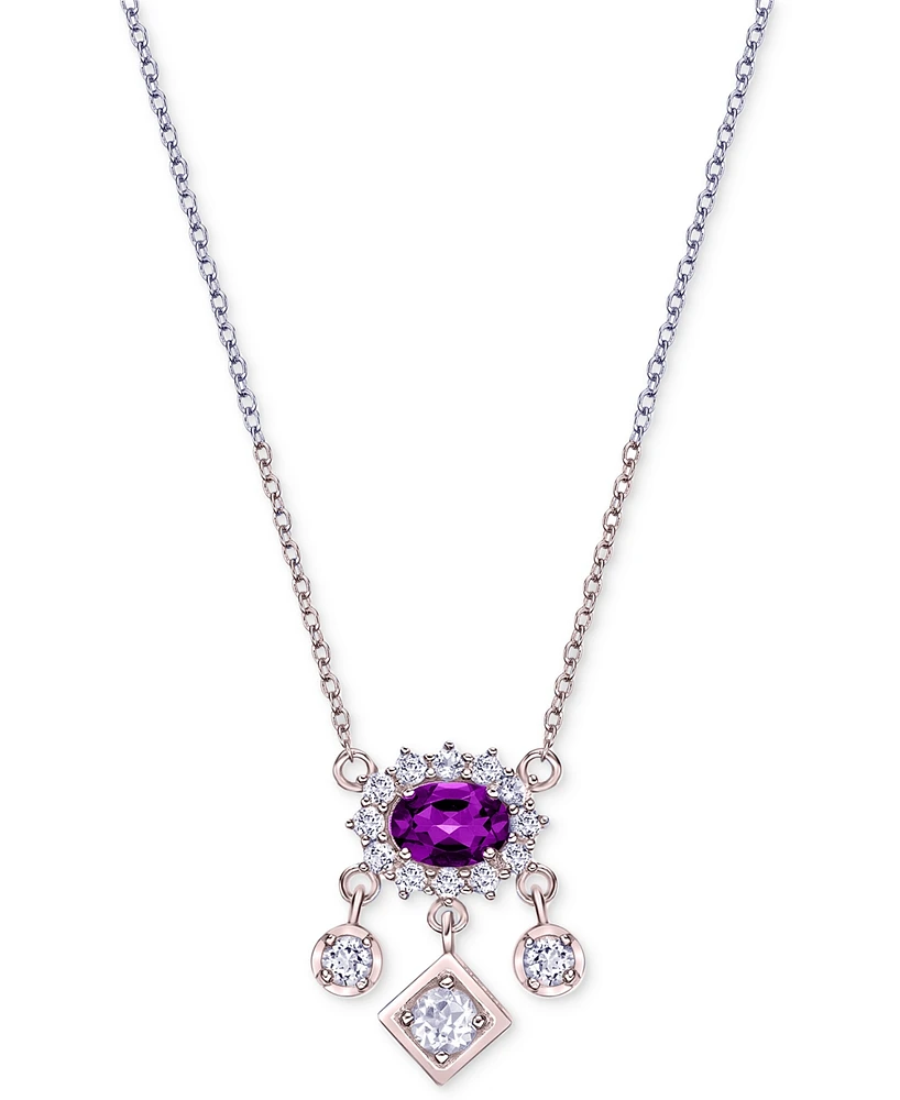 Gemstone (1 ct. t.w.) & White Topaz (5/8 Pendant Necklace Sterling Silver or 10k Gold-Plated Silver, 18"