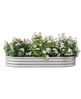 Streamdale Furniture Raised Garden Bed Outdoor, Oval Large Metal Raised Planter Bed for Plants, Vegetables, and Flowers - Silver