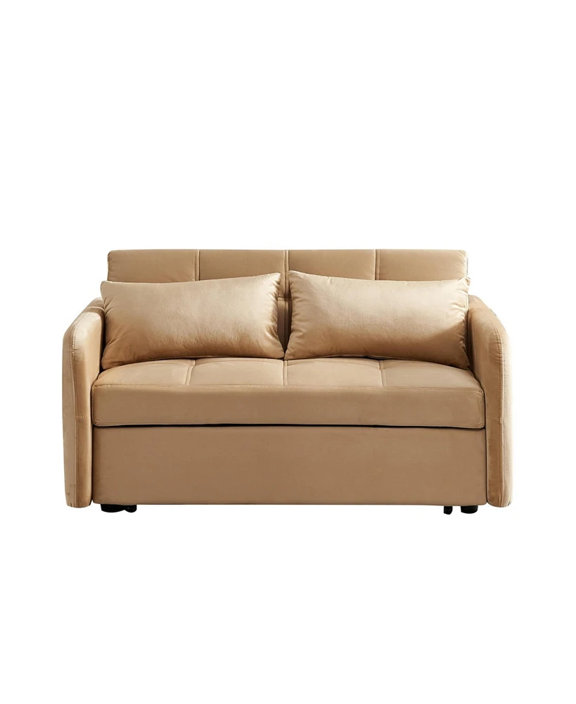 Streamdale Furniture 55.5"Twins Pull Out Sofa Bed Khaki Velvet