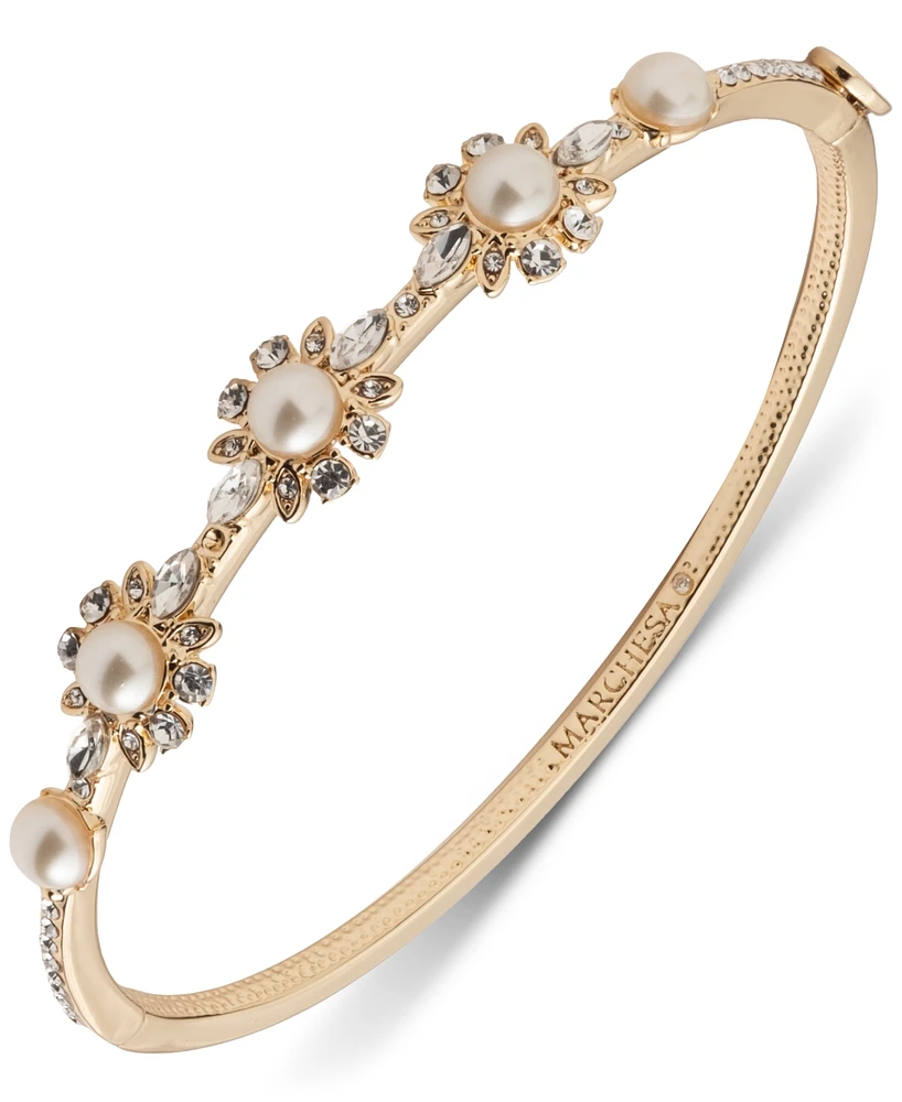 Marchesa Gold-Tone Imitation Pearl & Crystal Sunray Bangle Bracelet