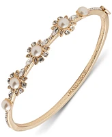 Marchesa Gold-Tone Imitation Pearl & Crystal Sunray Bangle Bracelet