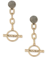 Karl Lagerfeld Paris Two-Tone Crystal Pave Logo Open Link Chain Drop Earrings