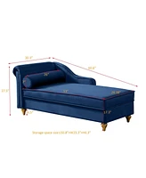 Streamdale Furniture Modern Upholstery Chaise Lounge Chair With Storage Velvet (Navy Blue)