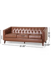 Streamdale Furniture Mirod 81'' Pu Sofa, Tufted Back, Solid Wood legs, Living Room and Study