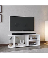 Depot E-Shop Sudley Entertainment Center with 4 Shelves and 4 Legs, White