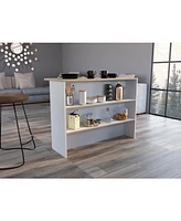 Depot E-Shop Britton kitchen Island with Two-Tier Storage Shelf and Ample Workstation, White / Light Pine