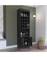 Depot E-Shop Athens Kava Bar Cabinet, 16 Built-in Wine Rack, Two Door Cabinet, Two Shelves, Black