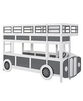 Streamdale Furniture Twin over Twin Bus-shaped Bunk Bed with Wheels and Storage, Gray+White