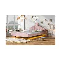 Streamdale Furniture Full size crown-shaped princess bed, soft Pu leather padding, adjustable Led ambient Light strip, Pink