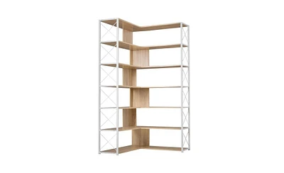 Slickblue 7-Tier L-Shaped Corner Bookcase for Home Office - Modern Bookshelf with Metal Frame