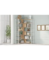 Slickblue 7-Tier L-Shaped Corner Bookcase for Home Office - Modern Bookshelf with Metal Frame