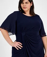 Connected Plus Draped Flutter-Sleeve Sheath Dress