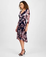 Connected Petite V-Neck Side-Shirred High-Low Dress