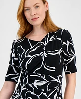 Connected Petite Printed Pleat-Detailed Dress