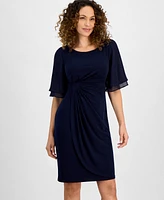 Connected Petite Gathered Flutter-Sleeve Dress