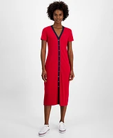 Tommy Hilfiger Women's V-Neck Button-Front Midi Dress