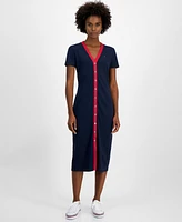 Tommy Hilfiger Women's V-Neck Button-Front Midi Dress