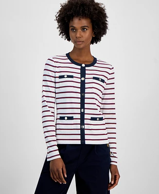 Tommy Hilfiger Women's Striped Contrast-Trim Button Cardigan