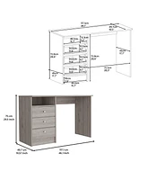Nemocon 3 Drawer Computer Desk With 1-Open Storage Shelf, Light Gray