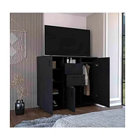 Depot E-Shop Milano Double Door Cabinet Dresser, Two Drawers, Four Interior Shelves, Rod, Black