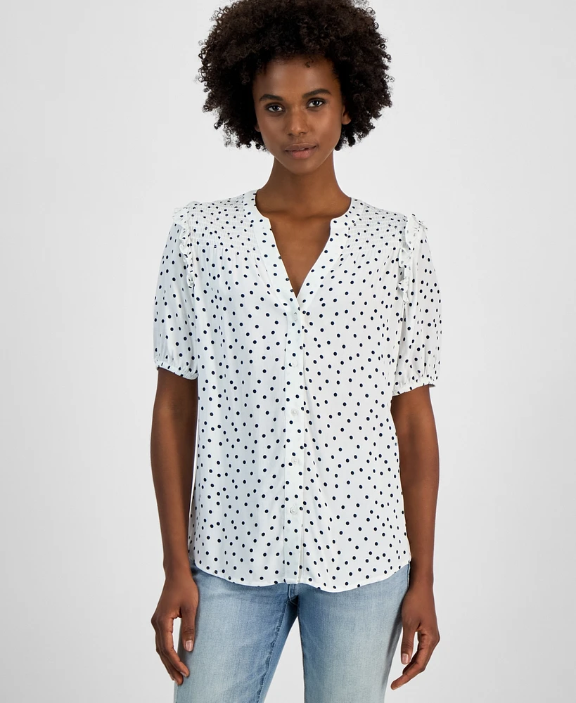 Tommy Hilfiger Women's Dot-Print Smocked-Yoke Shirt