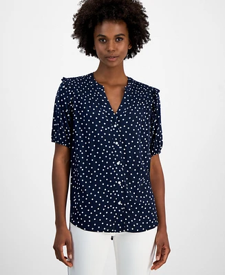 Tommy Hilfiger Women's Dot-Print Smocked-Yoke Shirt