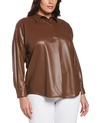 Ella Rafaella Plus Faux Leather Popover Long Sleeve Top