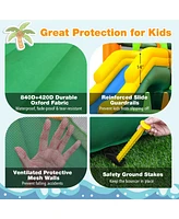 Gouun 8-in-1 Tropical Inflatable Bounce Castle with 2 Ball Pits Slide and Tunnel Without Blower