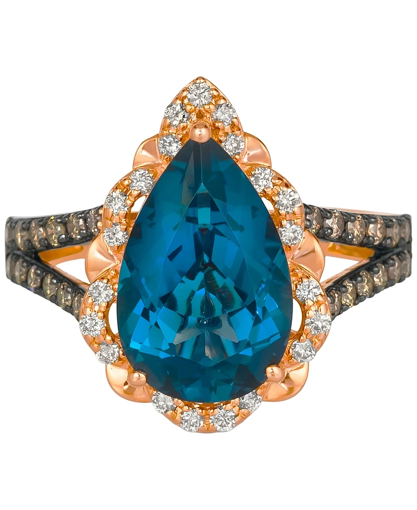 Le Vian Deep Sea Blue Topaz (4-3/4 ct. t.w.) & Diamond (1/2 ct. t.w.) Pear-Shape Statement Ring in 14k Rose Gold