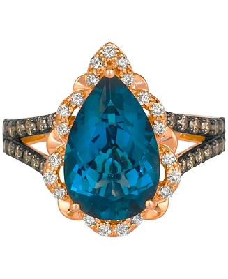 Le Vian Deep Sea Blue Topaz (4-3/4 ct. t.w.) & Diamond (1/2 ct. t.w.) Pear-Shape Statement Ring in 14k Rose Gold