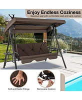 Costway 3-Seat Patio Porch Swing with Adjustable Canopy Soft Seat Back Cushions Side Tables