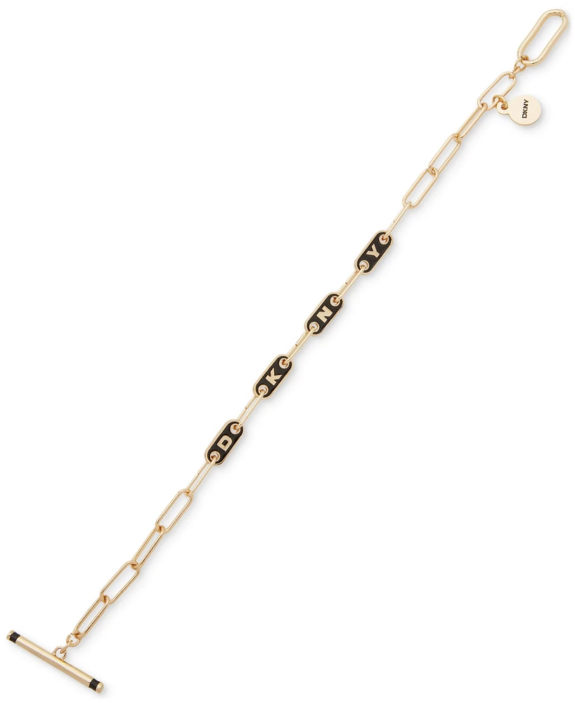 Dkny Gold-Tone Black Enamel Initial Logo Open Link Toggle Bracelet