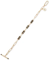 Dkny Gold-Tone Black Enamel Initial Logo Open Link Toggle Bracelet