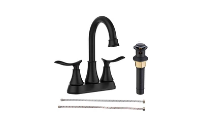 Slickblue Bathroom Faucet with Pop-Up Drain & Supply Hoses, 2-Handle 360-Degree High Arc Swivel Spout, 6-Inch Centerset Vanity Sink Faucet